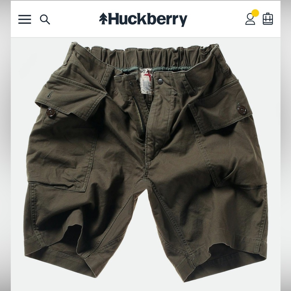 Relwen Huckberry Exclusive Canvas Flex Camp Cargo Shorts - Dark Olive Size 34